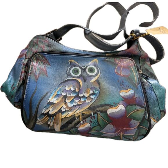 Anuschka Hand Painted OWL Leather Handbag Shoulder/Cross Body Dust Cover - Picture 1 of 6